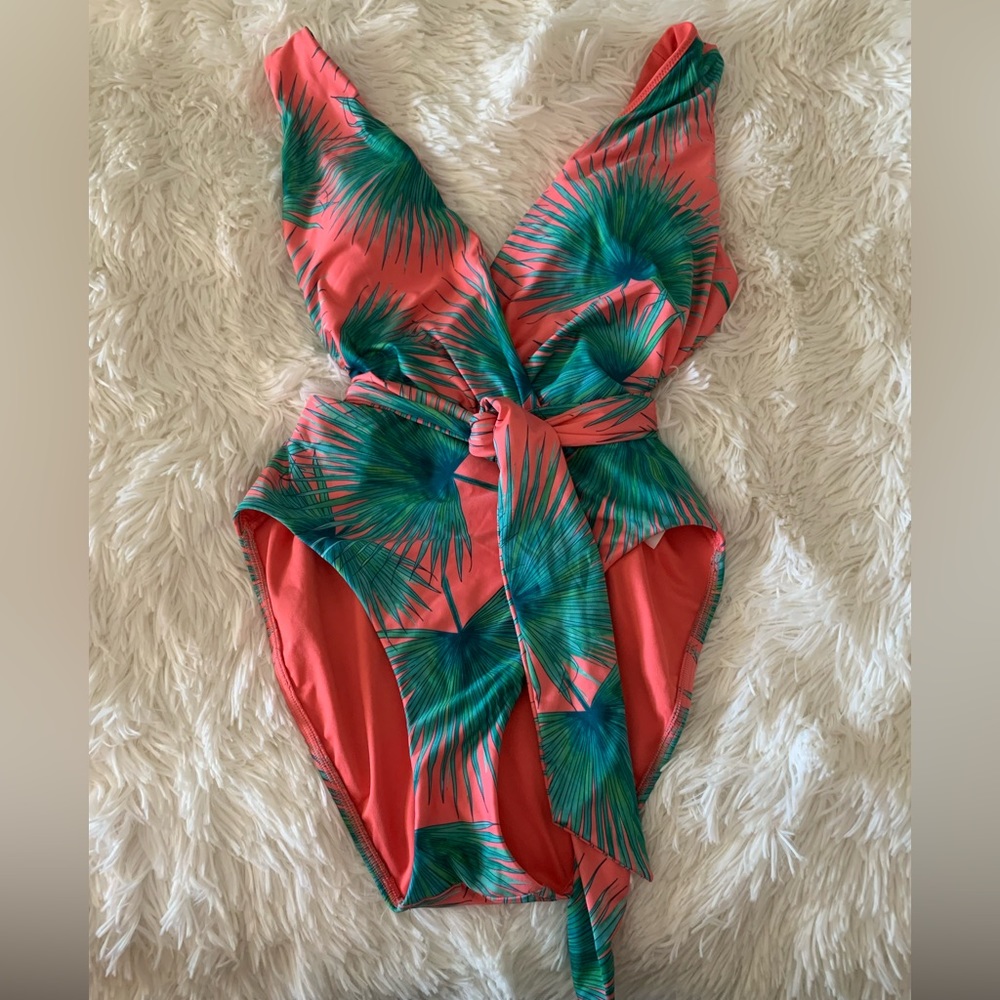 Victoria’s Secret Pink/Green Floral One Piece Swimsuit.  Size M.